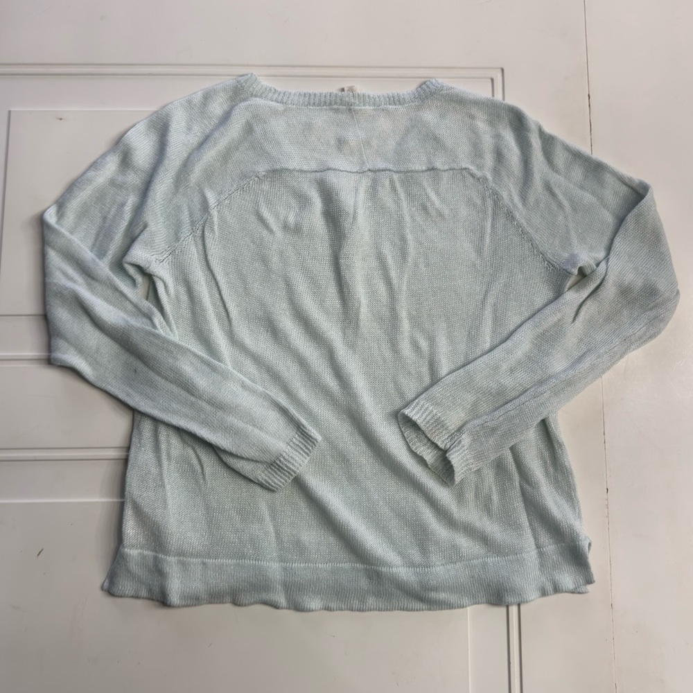 Eileen Fisher Women’s Sz S Italian Yarn 100% Linen Light Blue Green Sweater - Picture 6 of 7